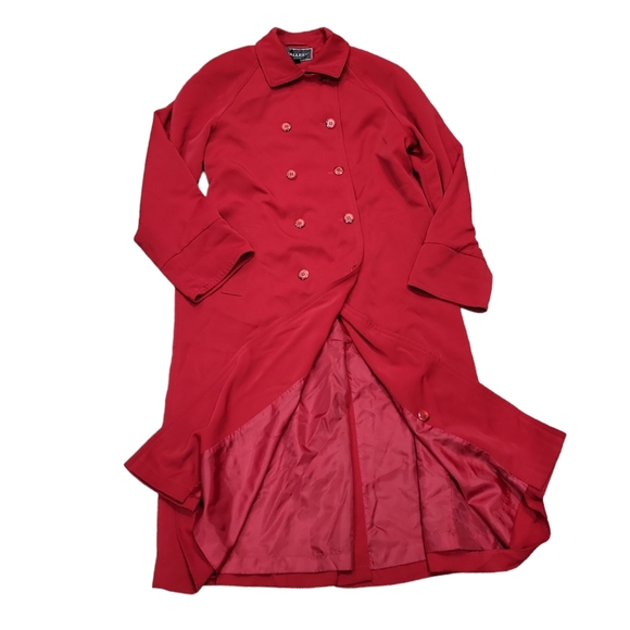 Gallery women's red long maxi full length double breast trenchcoat 10P - Picture 6 of 10